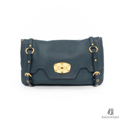 MIU MIU CERVO TURNLOCK FLAP 30CM NAVY CALF GHW