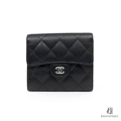 NEW CHANEL TRI FOLD WALLET SHORT BLACK CAVIAR SHW
