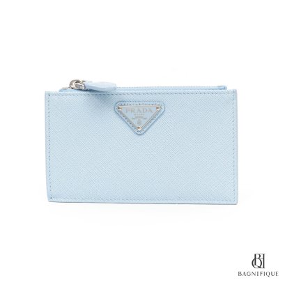 PRADA CARD SLOT SHORT LIGHT BLUE SAFFIANO SHW