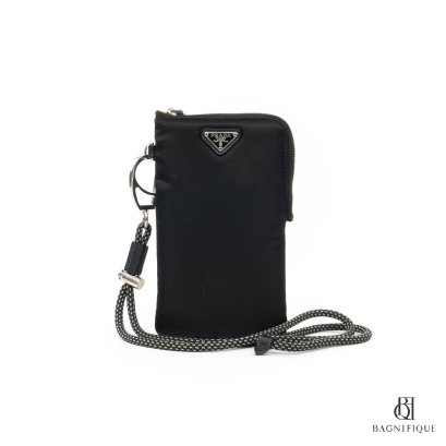PRADA PHONE TOTE NECK STRAP 10.5 BLACK NYLON SHW