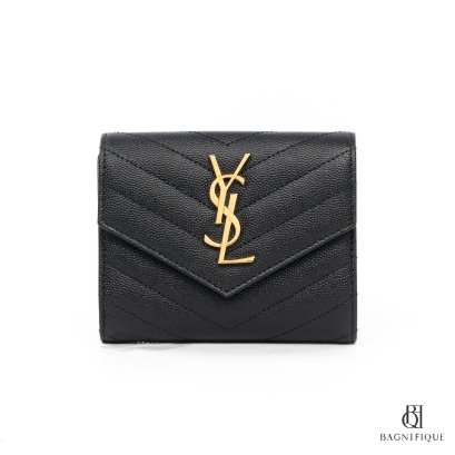 YSL TRI FOLD WALLET SHORT BLACK CHEVRON GHW