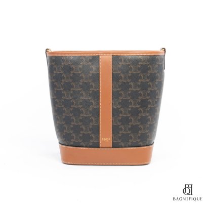 CELINE BUCKET BAG BROWN TAN CANVAS GHW