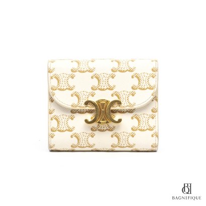 CELINE TRI FOLD WALLET SHORT WHITE CANVAS GHW