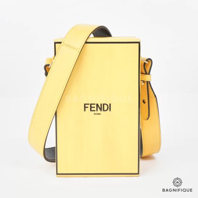 Fendi Mini Box Logo Crossbody Bag With Yellow Calfskin