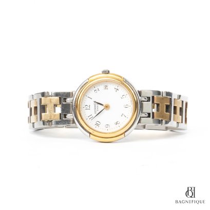 HERMES CLIPPER WATCH 2.5 CM WHITE STAINLESS STEEL GHW