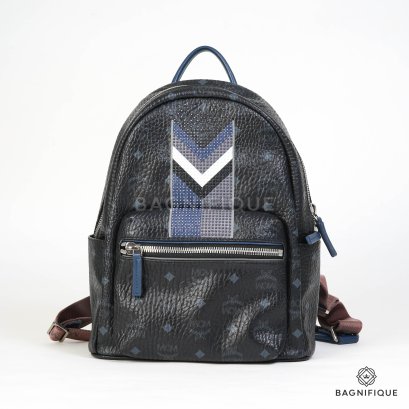 MCM BACKPACK MEDIUM NAVY GRAY CANVAS SHW