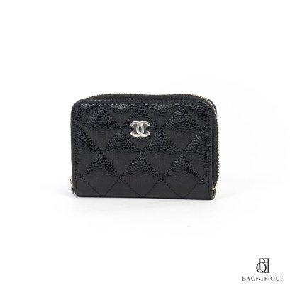 NEW CHANEL CARD HOLDER WITH ZIP SHORT BLACK CAVIAR SHW
