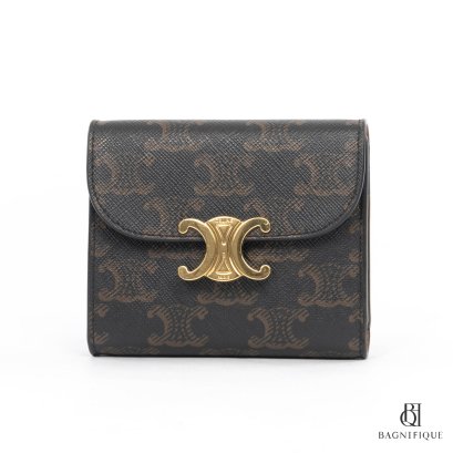 CELINE TRIFOLD WALLET SHORT BROW TAN CANVAS GHW