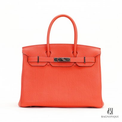 HERMES BIRKIN 30 ORANGE TOGO RHW STAMP Q SQ