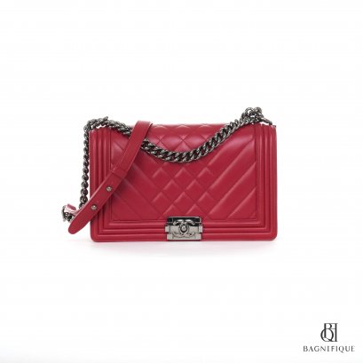 CHANEL BOY 11_ RED CHEVRON RHW