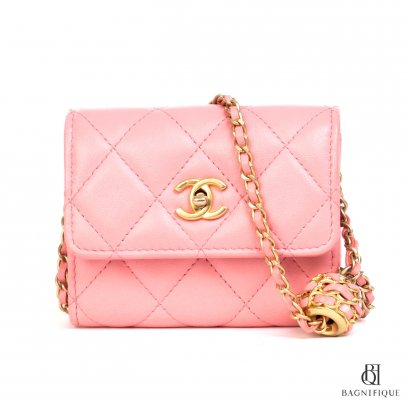 CHANEL CARD WITH ADJUSTABLE BALL XL PINK LAMB GHW