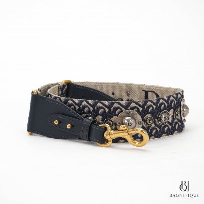 DIOR STRAP WITH STUD 33_ NAVY OBLIQUE JACQUARD GHW