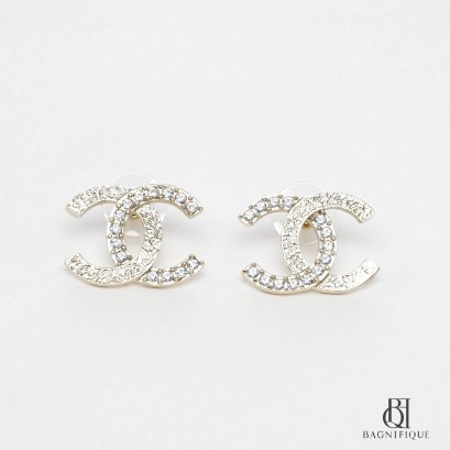 CHANEL EARRING CC CRYSTAL 2.5 CM GOLD GHW