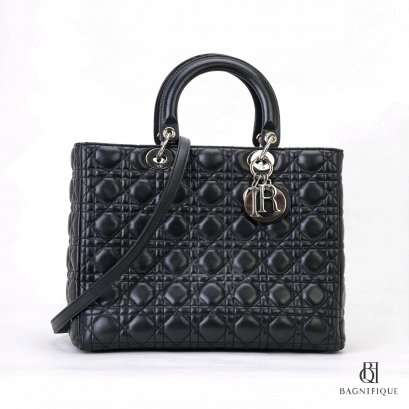 DIOR LADY LARGE BLACK LAMB GHW
