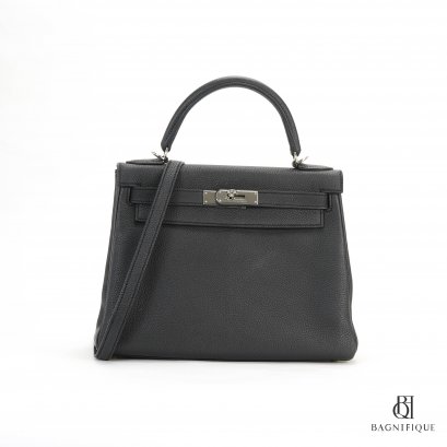 HERMES KELLY 28 BLACK TOGO SHW STAMP R SQ