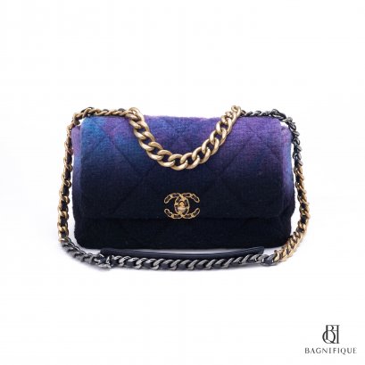 CHANEL FLAP 19 30 PURPLE BLACK TWEED SGHW