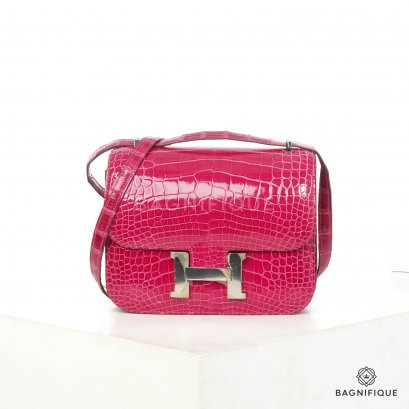 HERMES CONSTANCE 18 ROSE PINK CROC SHW