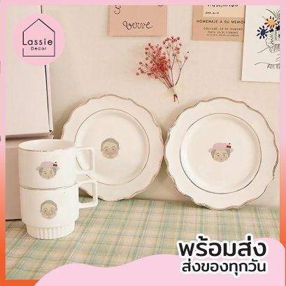 【พร้อมส่ง!】คู่รักตายาย จานขอบเงินสุดหรู