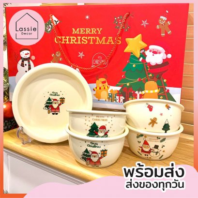 mini X&#039;Mas  จานพร้อมกล่อง Set3&amp;5ชิ้นครีม Lassie Decor