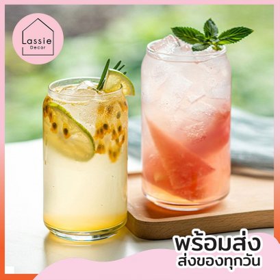 แก้วใสทรงกระป๋อง ความจุ 500ml ดีไฃซน์เก๋ น่ารักมาก