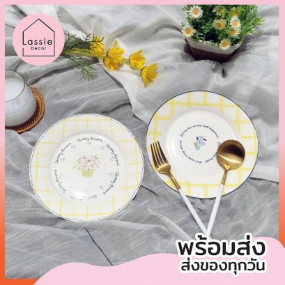 จานสก๊อตดอกไม้  จานกลม ขนาด 8 นิ้ว ฟิลคาเฟ่ สีสันสดใส