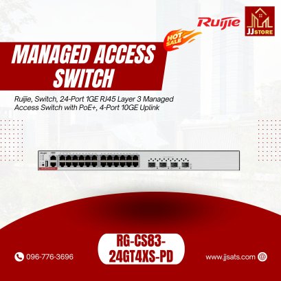 RG-CS83-24GT4XS-PD, Ruijie, Switch, 24-Port 1GE RJ45 Layer 3 Managed Access Switch with PoE+, 4-Port 10GE Uplink