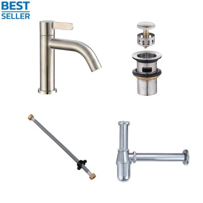 ก๊อกอ่างล้างหน้าพร้อมอุปกรณ์ครบชุด สแตนเลส 304