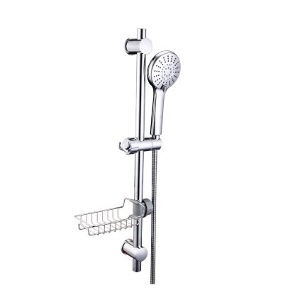 ชุดราวเลื่อนฝักบัว 5 ระบบ ABS พร้อมตะแกรงวางสบู่ สีโครเมียม