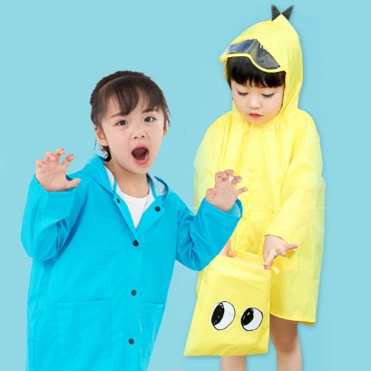 เสื้อกันฝนไดโนเสาร์ สีเหลือง สีฟ้า
