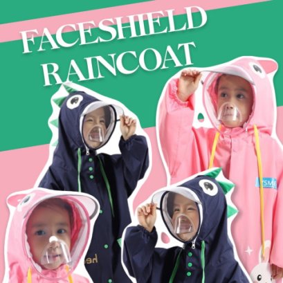 เสื้อกันฝนเด็ก faceshield raincoat รุ่นนี้แถมแผ่นพลาสติก