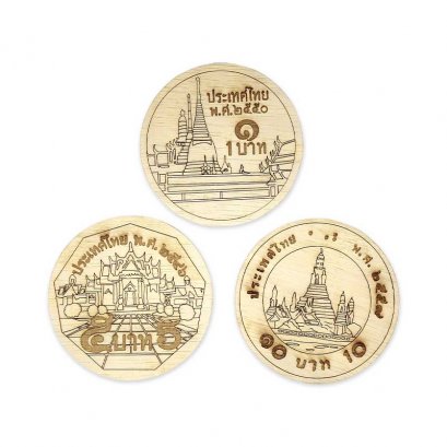 centimeter wooden coaster thai baht coin