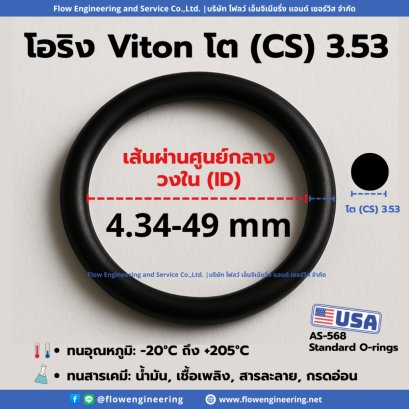 โอริง AS Standard Viton โต 3.53 mm | เลือกขนาด ID 4.34-49 mm ในตัวเลือก | O-Ring V75 | ทนน้ำมัน ทนความร้อน