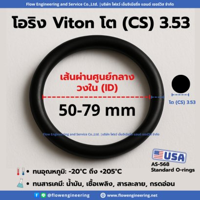 โอริง AS Standard Viton โต 3.53 mm | O-Ring V75 | ทนน้ำมัน ทนความร้อน | เลือกขนาด ID 50-79 mm ในตัวเลือก