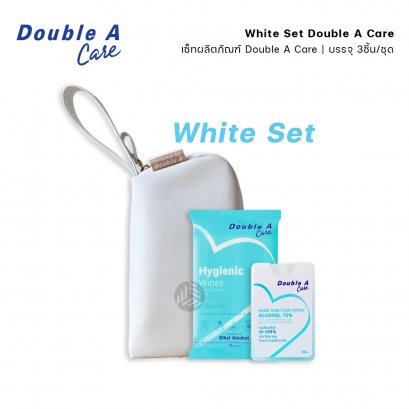 White Set Double A Care ทิชชู่เปียก 10 แผ่น +สเปรย์อนามัย 20ml.+กระเป๋า