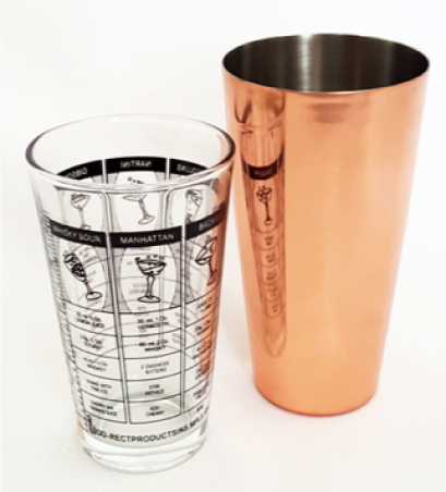Manhattan Cocktail Shaker บอสตันเชคเกอร์สเตนเลสเคลือบผิวทองแดง 28 ออนซ์ + แก้วพิมพ์สูตร 