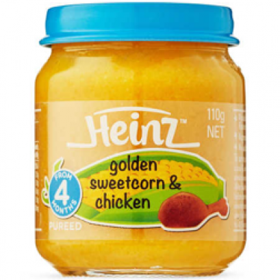 HEINZ SWEET CORN &amp; CHICKEN . อาหารสำหรับเด็กรสข้าวโพดและไก่ 110 กรัม