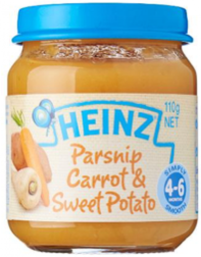 HEINZ PARSNIP CARROT &amp; SWEET POTATO 110 G. อาหารสำหรับเด็กรสแครอทและมันหวาน 110 กรัม