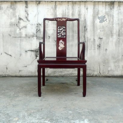 เก้าอี้อาร์มแชร์จีนไม้ประดู่ฝังมุกงานช่างฮ่องกงสินค้าพร้อมส่ง