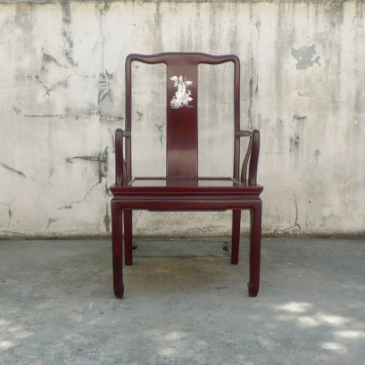 เก้าอี้อาร์มแชร์จีนไม้ประดู่ฝังมุกงานช่างฮ่องกงสินค้าพร้อมส่ง