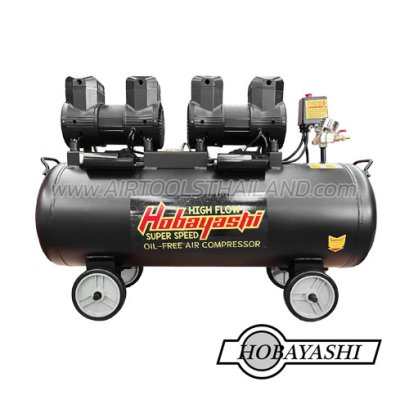 C-HB-AC100H ปั๊มลมเสียงเงียบ ไร้น้ำมัน รุ่นทำลมเร็ว 100 ลิตร 1680W x2 220V HOBAYASHI OIL-FREE SILENT AIR COMPRESSOR