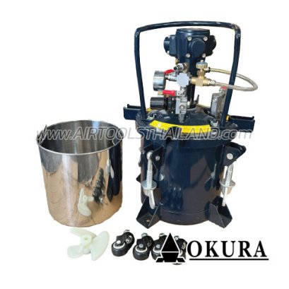 2025A-10L ถังพ่นสีรุ่นมีแกนกวนสีใช้ลม (มีล้อเข็น) ขนาด 10 ลิตร (พร้อมถังสแตนเลส 304) OKURA