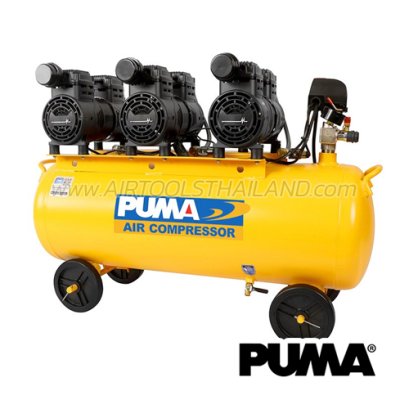 HUSH-100 ปั๊มลมไร้น้ำมันพูม่า / ปั๊มลมออยล์ฟรีพูม่า ความจุถังลม 100 ลิตร 750W x3 แรงดันลม 7 บาร์ รอบมอเตอร์ 1450 RPM พูม่า PUMA