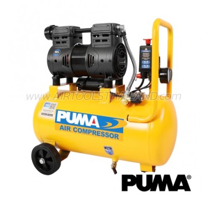 HUSH-25 ปั๊มลมไร้น้ำมันพูม่า / ปั๊มลมออยล์ฟรีพูม่า ความจุถังลม 25 ลิตร 750W แรงดันลม 7 บาร์ รอบมอเตอร์ 1450 RPM พูม่า PUMA
