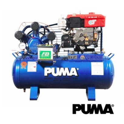 TPU-100 ปั๊มลมสายพานพร้อมเครื่องยนต์ / ปั๊มลมอันโหลดดิ้งพร้อมเครื่องยนต์ ขนาด 10 แรง (HP) 3 ลูกสูบ ความจุถัง 315 ลิตร พูม่า PUMA
