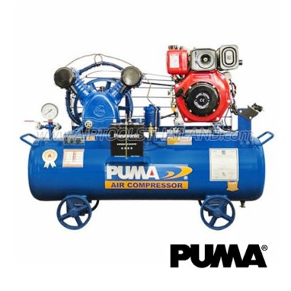 TPU-30P ปั๊มลมสายพานพร้อมเครื่องยนต์ / ปั๊มลมอันโหลดดิ้งพร้อมเครื่องยนต์ ขนาด 3 แรง (HP) 2 ลูกสูบ ความจุถัง 260 ลิตร พูม่า PUMA