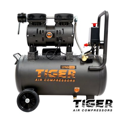 LYNX-25 ปั๊มลมออยล์ฟรีเสียงเงียบ (OIL FREE) ความจุถัง 25 ลิตร 550W / 1450 RPM มอเตอร์ทองแดง อัตราการทำลม 105 ลิตร/นาที ไทเกอร์ TIGER