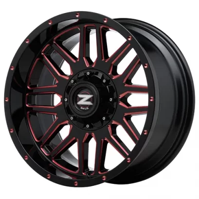 ZEUS-28 18x9 ET 0 PCD 6x139.7 CB 106 Black/Edge Spoke Ball Cut/Milling Rivet/Gloss Red Clear