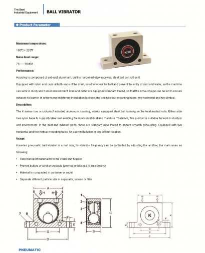 K Series Pneumatic Ball Vibrator