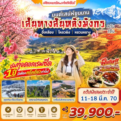 ทัวร์จีน: มนต์เสน่ห์ยูนาน คุนหมิง เส้นทางสันหลังมังกร 8 วัน 7 คืน (TG)