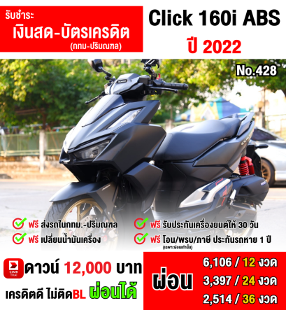 Click 160i 2022 รุ่นTop Abs วิ่ง8000โล รถบ้านแท้มือเดียว เล่มครบพร้อมโอน ของแต่งแน่นๆ No428